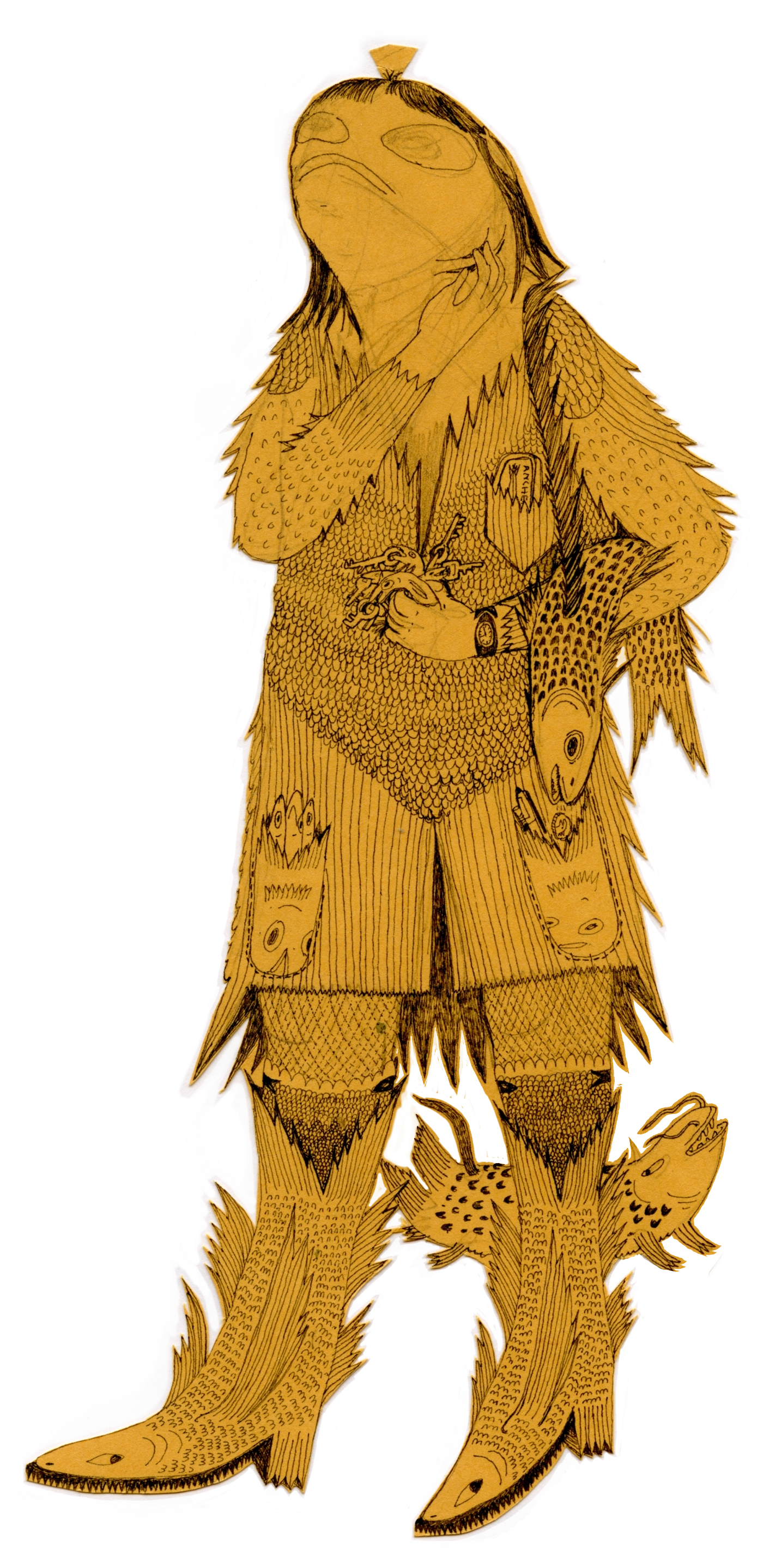 Scanned drawing of a fish woman